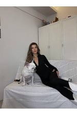 Kadın Siyah Yarım Balıkçı Fermuarlı Spor Stil Body Tulum-1