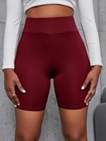 Kadın Siyah Yüksek Bel Spor Şort - Bel Kontrolü Olan Yoga Koşu Fitness Şortları - 4097