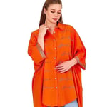 Kadın Taş Baskılı Oversize Gömlek | Boydan Düğmeli Tunik | Tesettür Salaş Poplin Gömlek