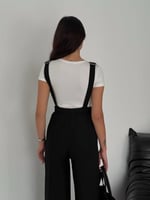 Kadın Tek Cepli Beli Lastikli Keten Askıları Ayarlanabilir Bahçivan Tulum Siyah No336-1146