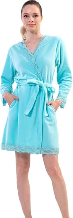 Kadın Uzun Kol Dantelli Polar Mint Sabahlık C2T0N3O039