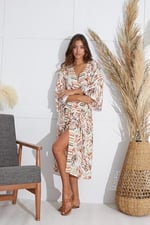 Kadın Uzun Kol Desenli Uzun Kimono C3T3N5O51