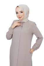Kadınlar İçin Abaya Uzun Kollu Gizli Fermuarlı Siyah Cepli Müslüman Elbise