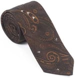 Kahverengi Beyaz Şal Motif Desen Kravat Mendil Set