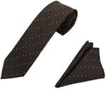 Kahverengi Küçük Şal Desen Kravat Mendil Set