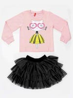Kalp Gözlük Kız Çocuk Tüllü Sweatshirt Etek Takım