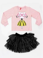 Kalp Gözlük Kız Çocuk Tüllü Sweatshirt Etek Takım