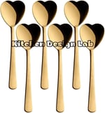 Kalp Şekilli Dondurma ve Tatlı Kaşığı, Çelik, 6 Adet, Çok Renkli, 18 cm, Altın Renk Kaplama