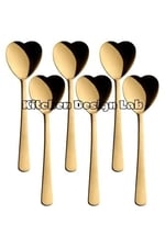Kalp Şekilli Dondurma ve Tatlı Kaşığı, Çelik, 6 Adet, Çok Renkli, 18 cm, Altın Renk Kaplama