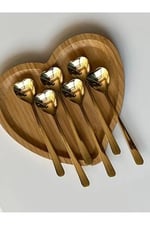 Kalp Şekilli Dondurma ve Tatlı Kaşığı, Çelik, 6 Adet, Çok Renkli, 18 cm, Altın Renk Kaplama