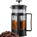 Kanji 350 ml Cam French Press – Isıya Dayanıklı Cam, Paslanmaz Çelik Filtreli, Siyah Renkli Kahve ve Bitki Çayı Demliği
