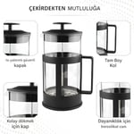 Kanji 350 ml Cam French Press – Isıya Dayanıklı Cam, Paslanmaz Çelik Filtreli, Siyah Renkli Kahve ve Bitki Çayı Demliği