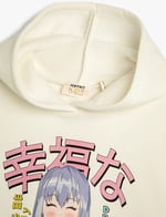 Kapşonlu Sweatshirt Anime Baskılı Uzun Kollu Şardonlu
