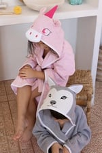 Kapüşonlu Çocuk Bornozu,Pamuklu,Kulaklı,Hayvan Figürlü-UNICORN