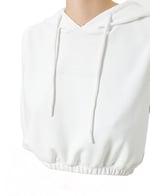 Kapüşonlu Crop Sweatshirt Beli Lastikli Kolsuz