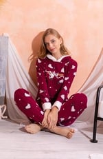 Kapüşonlu Kışlık Kadın Peluş Polar Pijama Takımı - Yeni Yıl Pijaması