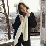 Kapüşonlu Peluş Bere, Pelüş Atkı,Rüzgar Geçirmez Atıkı, Yumuşacık Welsoft Polar Boyunluk Şalı,Pelüş Boyunluk,Ayıcıklı Atkı