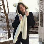 Kapüşonlu Peluş Bere, Pelüş Atkı,Rüzgar Geçirmez Atıkı, Yumuşacık Welsoft Polar Boyunluk Şalı,Pelüş Boyunluk,Ayıcıklı Atkı