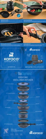 Karaca Biodiamond Easy Clip Çıkarılabilir Saplı 12 Parça Tencere ve Tava Seti