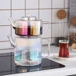 Karaca Flat Borosilikat Cam Midi Çaydanlık Takımı Amber 1,1L & 1,8L