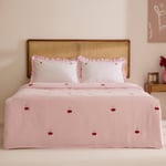 Karaca Home Cherry Grove Çift Kişilik Nakışlı %100 Pamuk Müslin Pike Takımı Pembe