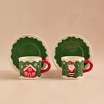 Karaca New Year Yılbaşı Santa House 2 Kişilik Kahve Fincan Takımı 110 ml