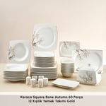 Karaca Square Bone Autumn 60 Parça 12 Kişilik Yemek Takımı Gold