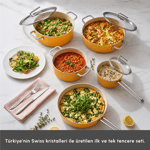 Karaca x Refika Swiss Crystal 9 Parça Tencere ve Tava Seti Beige