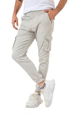 Kargo Cepli, Fermuarlı Paça Lastikli Esnek Kumaş Slim Fit Gabardin Erkek Kargo Pantolon