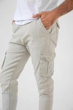 Kargo Cepli, Fermuarlı Paça Lastikli Esnek Kumaş Slim Fit Gabardin Erkek Kargo Pantolon