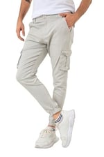 Kargo Cepli, Fermuarlı Paça Lastikli Esnek Kumaş Slim Fit Gabardin Erkek Kargo Pantolon