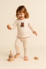 Katia & Bony Kız Çocuk Teddy Desenli Pijama Takımı 8-9 Yaş, 22512K2002 - Seçenekler: 8-9 Yıl, 24-36 Ay