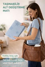 Katlanabilir Alt Değiştirme ve Bebek Bakım Matı 70×50 cm | Taşınabilir, Su Geçirmez, Hijyenik, Silinebilir (Yerli Üretim)