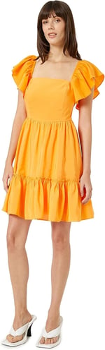 Katlı Mini Elbise Kolları Fırfırlı Modal Karışımlı