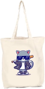 Kedi Baskılı Gabardin Bez Çanta Cool Cat