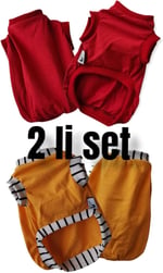 Kedi köpek kıyafetleri yazlık tshirt 2li set (Kırmızı sarı ıkılı t-shirt/L)