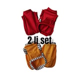 Kedi köpek kıyafetleri yazlık tshirt 2li set (Kırmızı sarı ıkılı t-shirt/L)