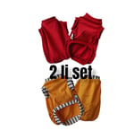 Kedi köpek kıyafetleri yazlık tshirt 2li set (Kırmızı sarı ıkılı t-shirt/L)