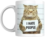 Kedili Kupa Bardak Komik Yazılı I Hate People Hediyelik Kahve Çay Kupası
