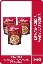Kellogg's Çikolata Parçacıklı&Fındıklı Granola 340 Gr x 3 Adet,%44 Yulaf içerir,Lif Kaynağı