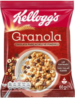 Kellogg's Granola Çikolata Parçacıklı ve Fındıklı 60 Gr x10 Adet,% 45 Yulaf içerir,Lif Kaynağı,%11 Belçika Çikolata Parçaları,Antioksidan içerir,Kahvaltılık Gevrek,Müsli,Atıştırmalık