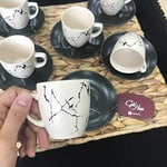 Keramika Kahve Fincan Takımı 12 Parça 6 Kişilik Mermer Desen Mat Siyah Krem Stoneware
