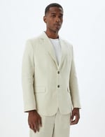 Keten Ceket Blazer Slim Fit Düğmeli Cep Detaylı