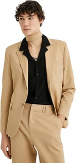 Keten Ceket Blazer Slim Fit Düğmeli Cep Detaylı