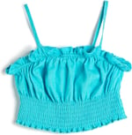 Keten Crop Bluz Askılı Fırfırlı Gipe Detaylı