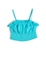 Keten Crop Bluz Askılı Fırfırlı Gipe Detaylı
