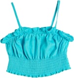 Keten Crop Bluz Askılı Fırfırlı Gipe Detaylı