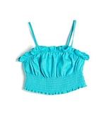 Keten Crop Bluz Askılı Fırfırlı Gipe Detaylı