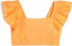 Keten Crop Bluz Kelebek Kollu Kare Yaka