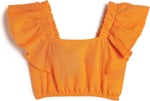 Keten Crop Bluz Kelebek Kollu Kare Yaka
